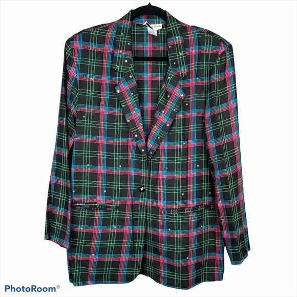 Vintage Jackets & Blazers - Vintage 80s plaid bedazzled oversized blazer